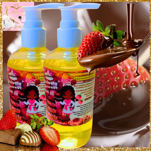 Chocolate🍫dipped strawberries 🍓2in1 body glaze & yoni oil 8.5 fl.oz ♡ Huile corps intimité fraises chocolatées 250ml